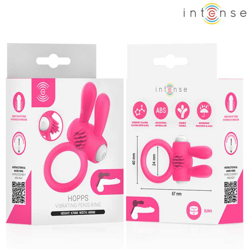 INTENSE - ANNEAU PÉNIS VIBRANT HOPPS AVEC STIMULATION CLITORIALE ROSE