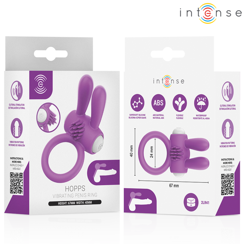 INTENSE - ANNEAU PÉNIS VIBRANT HOPPS AVEC STIMULATION CLITORIALE VIOLETTE