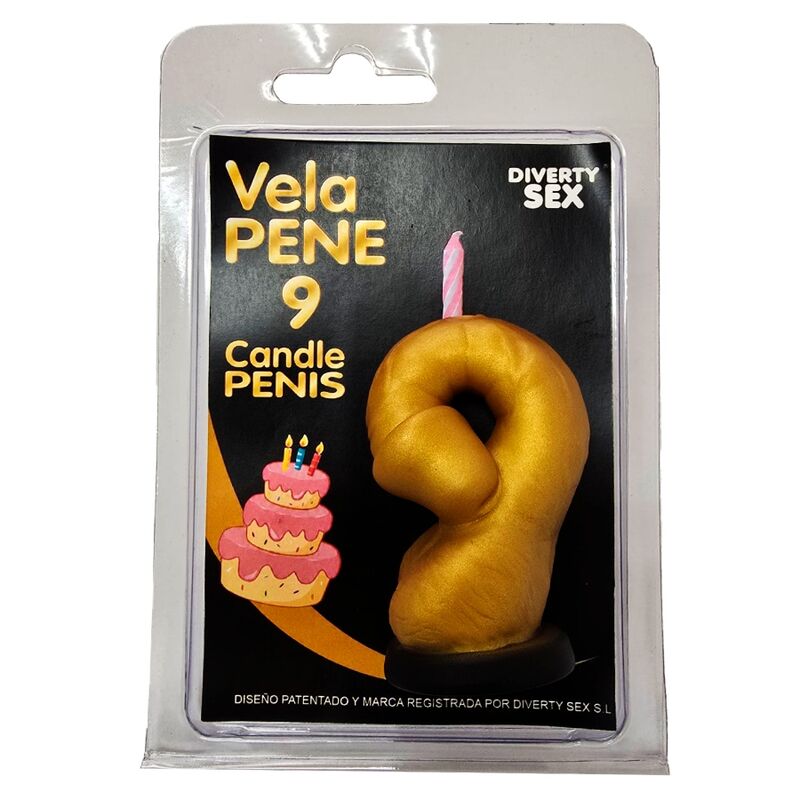 Spicy Devil - Bougie en forme de pénis, chiffre 9, couleur or