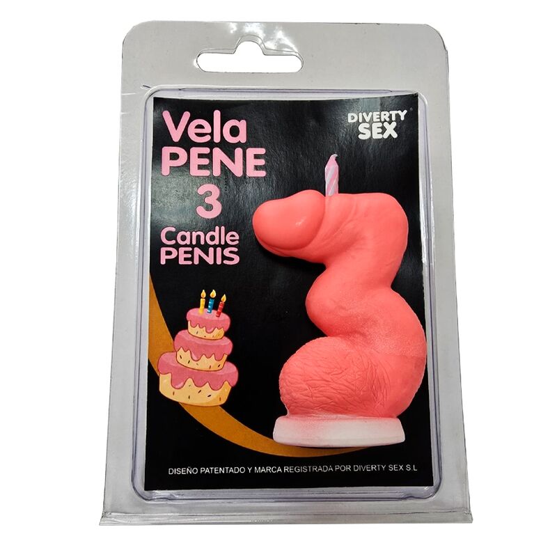 DIABLO PICANTE - BOUGIE PÉNIS EN FORME DE CHIFFRE 3 ROSE