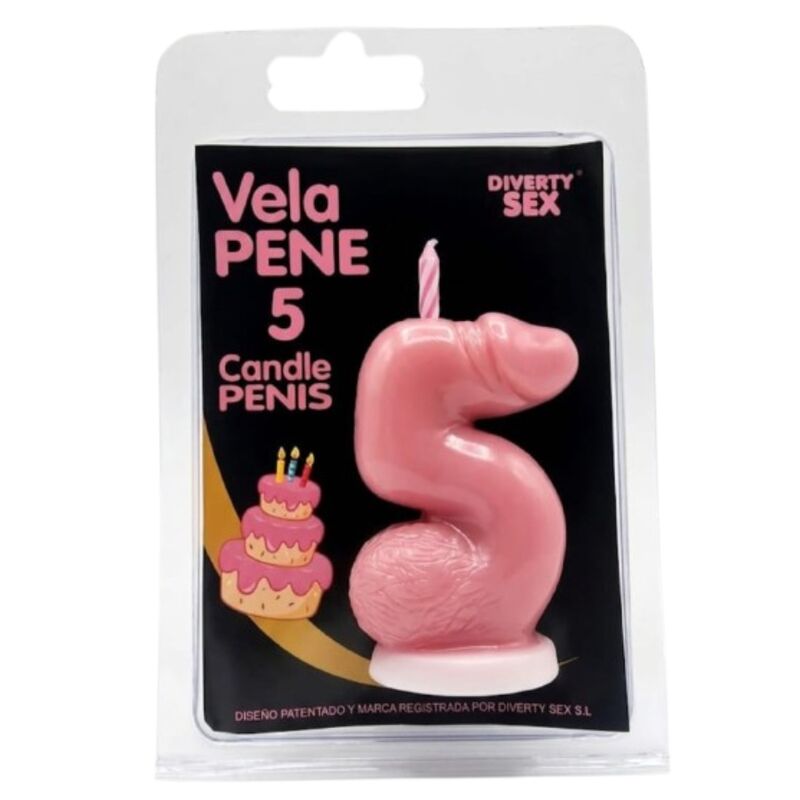 DIABLO PICANTE - BOUGIE PÉNIS EN FORME DE CHIFFRE 5 ROSE