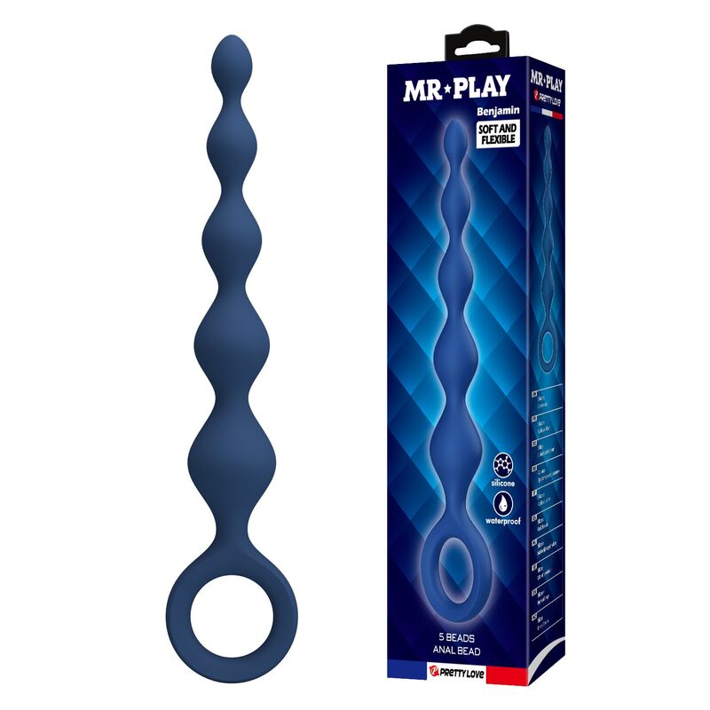 MR PLAY - PERLES ANALES EN SILICONE BLEU ET PLUG ANAL 20,4 CM