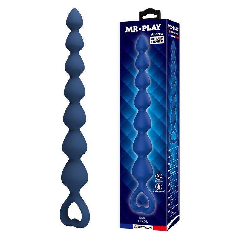 MR PLAY - PERLES ANALES EN SILICONE BLEU ET PLUG ANAL 26,7 CM