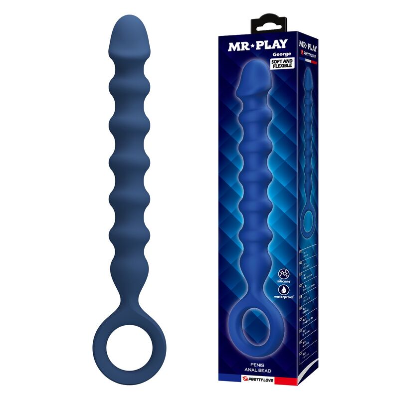 MR PLAY - PERLES ANALES EN SILICONE BLEU ET PLUG ANAL -Ø- 3,4 CM - 28,5 CM