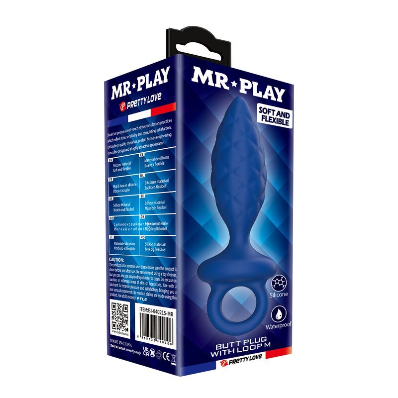 MR PLAY - PLUG ANAL TEXTURÉ AVEC ANNEAU BLEU M