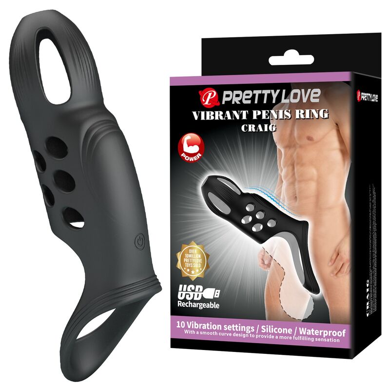 PRETTY LOVE - CRAIG ANNEAU PÉNIS VIBRANT RECHARGEABLE NOIR