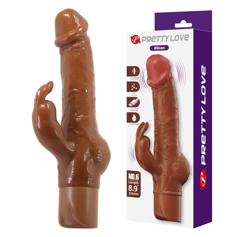 PRETTY LOVE - ELLISON VIBRATEUR LAPIN RÉALISTE 22,6 CM Ø 4,2 CM MARRON