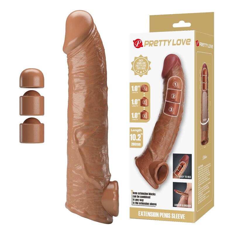 PRETTY LOVE - MANCHON D'EXTENSION DE PÉNIS AJUSTABLE 26 CM Ø 4 CM MARRON