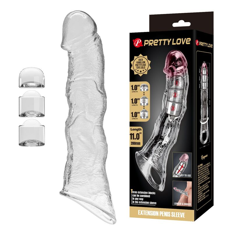 PRETTY LOVE - MANCHON D'EXTENSION PÉNIENNE AJUSTABLE 28 CM Ø 4,5 CM TRANSPARENT