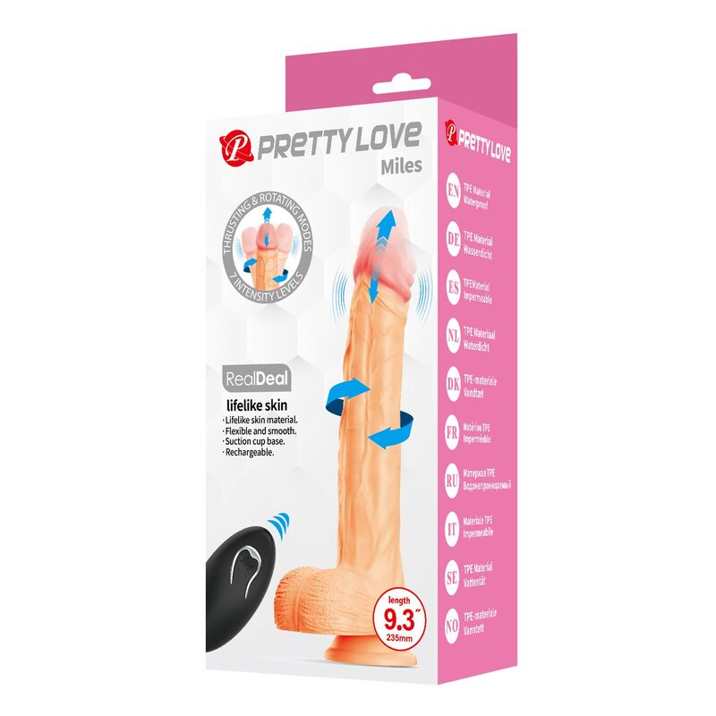PRETTY LOVE - MILES GODEMICHET VIBRANT À POUSSE ET ROTATION AVEC TÉLÉCOMMANDE 23,5 CM Ø 4,8 CM NATUREL