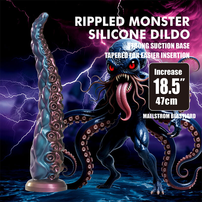 POWER MONSTERS - GODEMICHÉ EN SILICONE TRICOLORE FANTAISIE À TENTACULES ABYSSAUX 46 CM Ø 7 CM