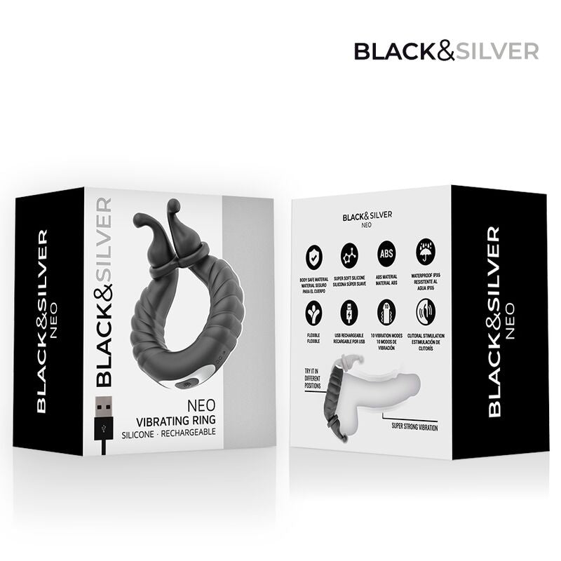 BLACK & SILVER - ANNEAU VIBRANT RECHARGEABLE POUR COUPLES NEO NOIR