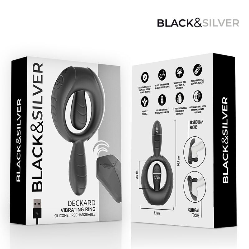 BLACK & SILVER - ANNEAU VIBRANT RECHARGEABLE DECKARD AVEC TÉLÉCOMMANDE NOIR