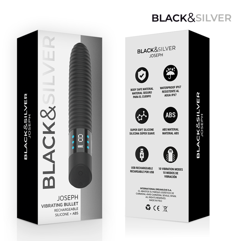 BLACK & SILVER - VIBRATEUR USB RECHARGEABLE JOSEPH AVEC AFFICHAGE LED