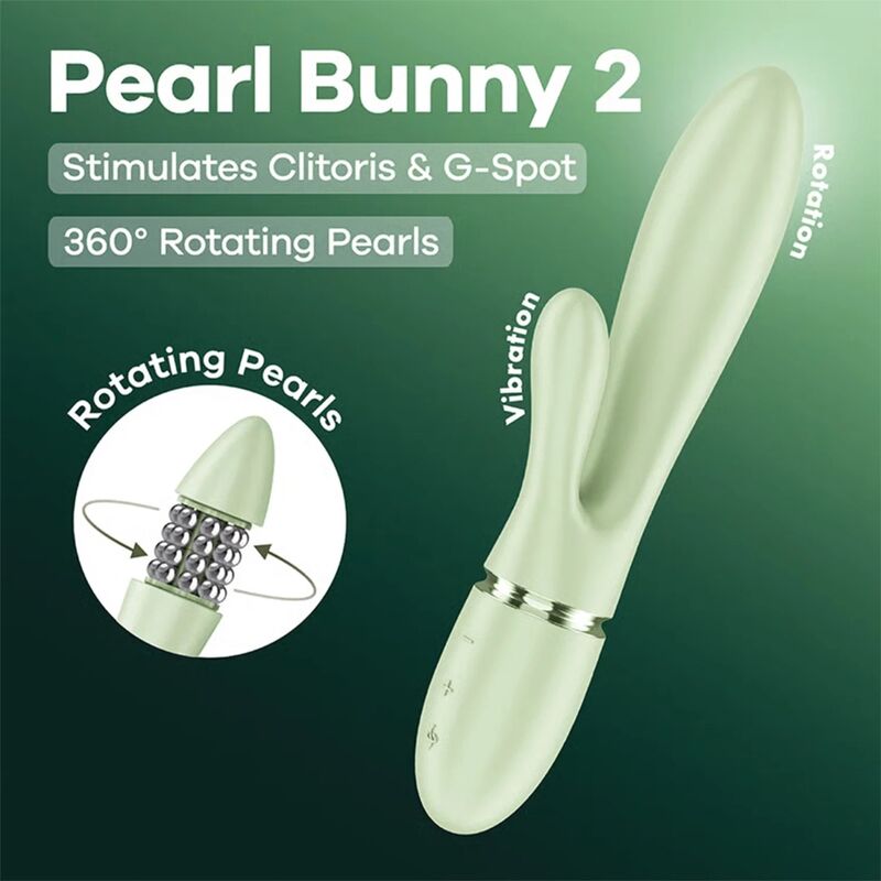SATISFYER - VIBRATEUR LAPIN PEARL BUNNY 2 AVEC PERLES ROTATIVES VERT CLAIR