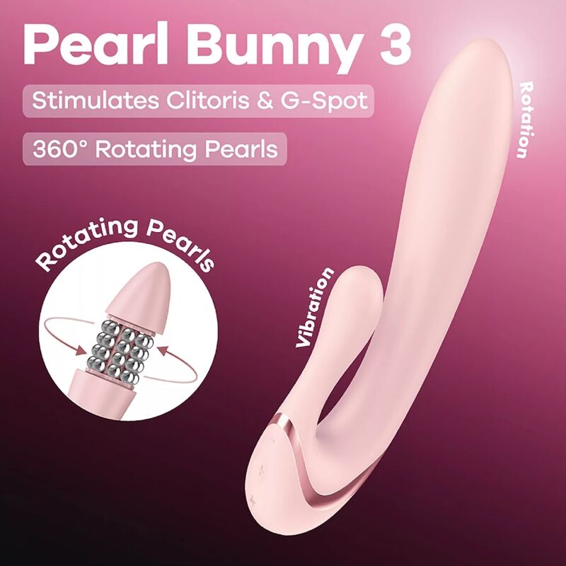 SATISFYER - VIBRATEUR LAPIN PEARL BUNNY 3 AVEC PERLES ROTATIVES ROSE CLAIR