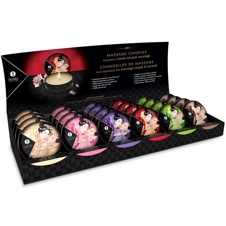 SHUNGA - MINI CARESSE À LA BOUGIE PRÉSENTOIR BOUGIES DE MASSAGE 24 UNITÉS