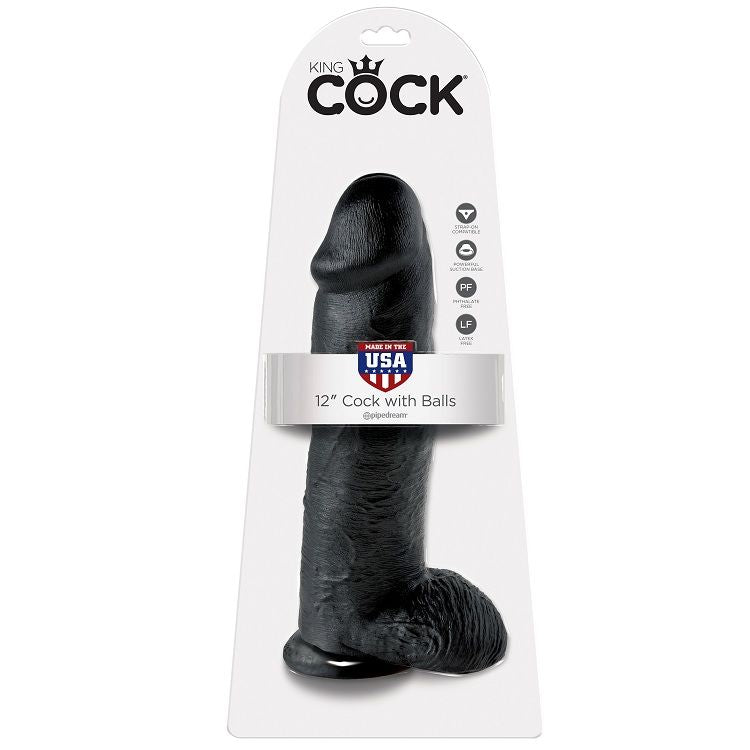 KING COCK - GODE NOIR AVEC BOULES 30.48 CM