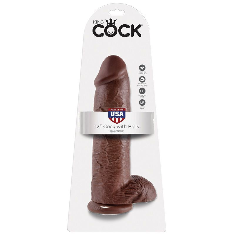 KING COCK - GODE MARRON AVEC BOULES 30.48 CM