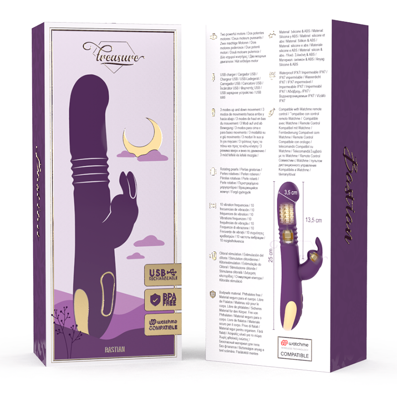 TREASURE - BASTIAN VIBROMASSEUR RABBIT UP & DOWN ROTATIF ET VIBRANT + TÉLÉCOMMANDE WATCHME