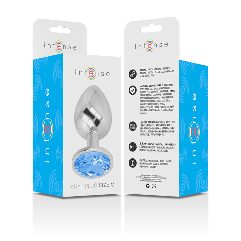 Plug anal métal - Cristal bleu - Medium