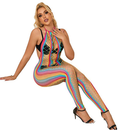 SUBBLIME - 952358 BODYSTOCKING COL DOS NU EN MAILLE ARC-EN-CIEL XS/M