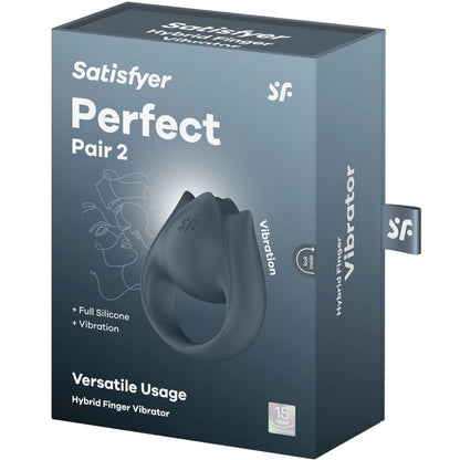 SATISFYER - PERFECT PAIR 2 MULTIVIBRATEUR 2 EN 1 ANNEAU PÉNIS ET STIMULATEUR DE DOIGTS GRIS
