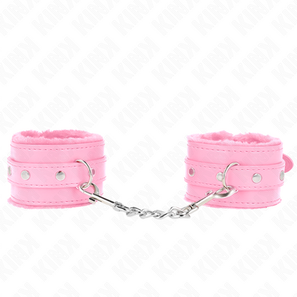 KINK - APPUI-POIGNETS DOUBLÉS DE FOURRURE PREMIUM ROSE AVEC CEINTURE ROSE RÉGLABLE 17-29 CM X 6 CM
