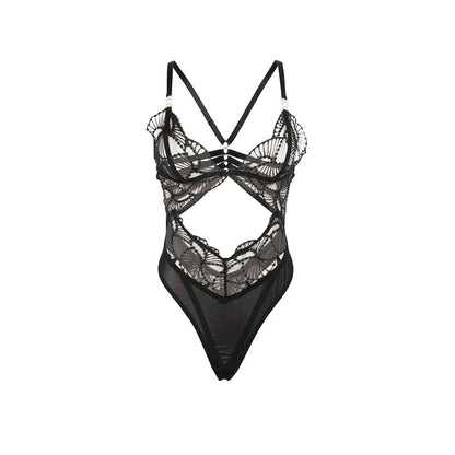 SUBBLIME - 955212 BODY TRANSPARENT AVEC DENTELLE CREUSE NOIRE S/M