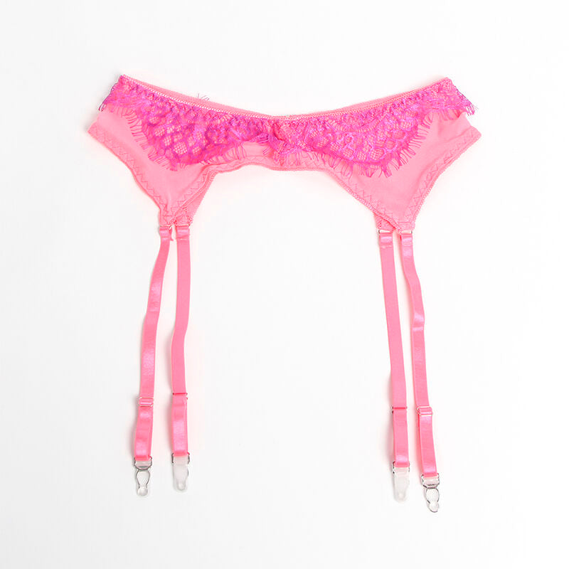 SUBBLIME - 955359 ENSEMBLE SOUTIEN-GORGE AVEC DENTELLE ET LIENS JARRETELLES ROSE ET VIOLET S/M