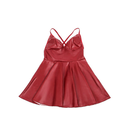SUBBLIME - 955397 ROBE À BRETELLES EN CUIR BORDEAUX S/M