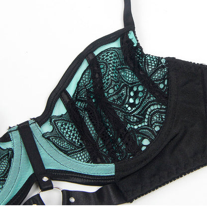 SUBBLIME - 955557 ENSEMBLE SOUTIEN-GORGE EN CUIR VERNI VERT AVEC FERMETURE ÉCLAIR S/M