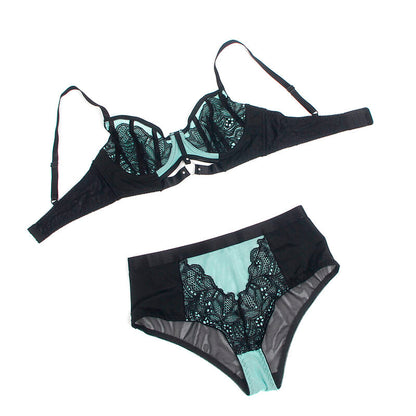 SUBBLIME - 955557 ENSEMBLE SOUTIEN-GORGE EN CUIR VERNI VERT AVEC FERMETURE ÉCLAIR S/M