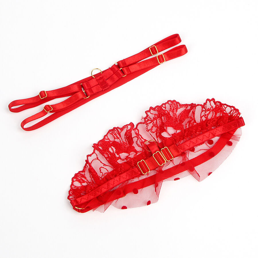 SUBBLIME - 957506 ENSEMBLE SOUTIEN-GORGE ET JARRETELLE EN DENTELLE ROUGE S/M
