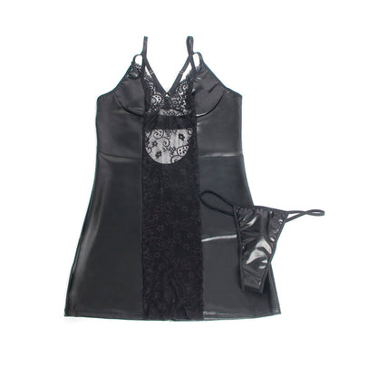SUBBLIME - 957537 ROBE EN CUIR AVEC DENTELLE FLORALE NOIRE L/XL