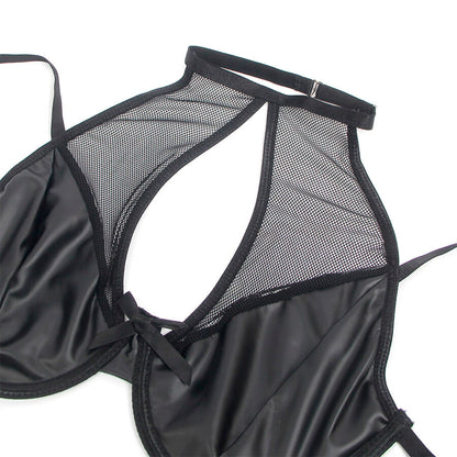 SUBBLIME - 957582 ENSEMBLE SOUTIEN-GORGE ET JUPE EN CUIR NOIR S/M