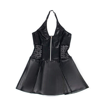 SUBBLIME - 957711 ROBE EN CUIR À FERMETURE ÉCLAIR EN DENTELLE NOIRE L/XL