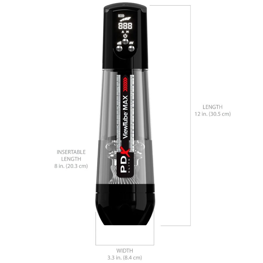 PDX ELITE - VIEWTUBE MAX VIEW MASTURBATEUR AUTOMATIQUE AVEC ASPIRATION TRANSPARENTE