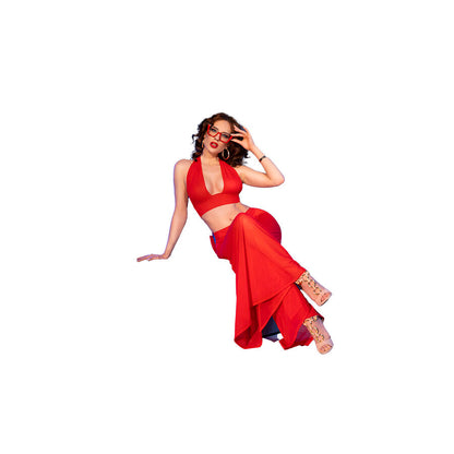 CHILIROSE - CR 4857 ENSEMBLE HAUT ET PANTALON ROUGE TAILLE S
