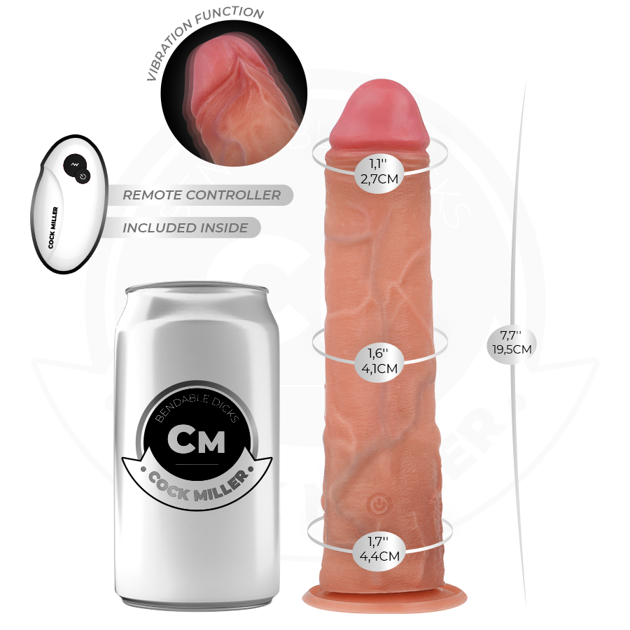 COCK MILLER - GODE RÉALISTE AVEC VENTOUSE ET TÉLÉCOMMANDE VIBRATIONS 19,5 CM