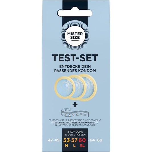 MISTER SIZE - KIT DE TEST : 3 PRÉSERVATIFS DE TAILLES DIFFÉRENTES + MÉLANGE À POINTS