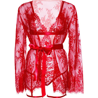 LEG AVENUE - 86123 ENSEMBLE PEIGNOIR ET PORTE-JARRETELLES ROUGE TAILLE M
