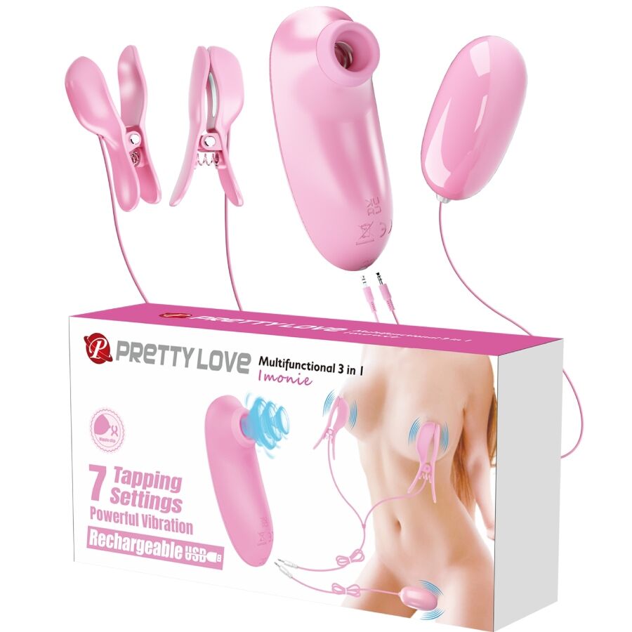 PRETTY LOVE - IMONIE ENSEMBLE MULTIFONCTIONNEL 3 EN 1 AVEC VENTOUSE, TÉTONS ET CLITORIS