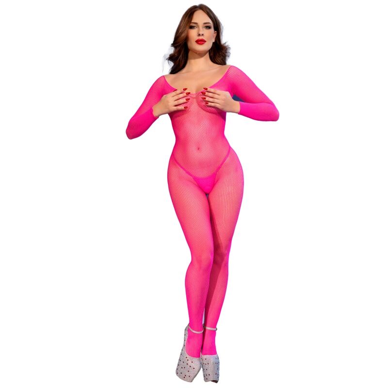 CHILIROSE - CR 4894 BODYSTOCKING EN RÉSEILLE ROSE NÉON S/M