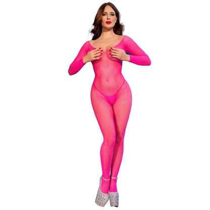 CHILIROSE - CR 4894 BODYSTOCKING EN RÉSEILLE ROSE NÉON S/M