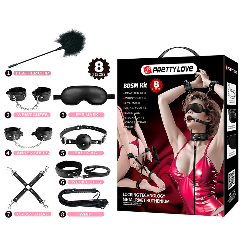 PRETTY LOVE - KIT BDSM 8 PIÈCES NOIR