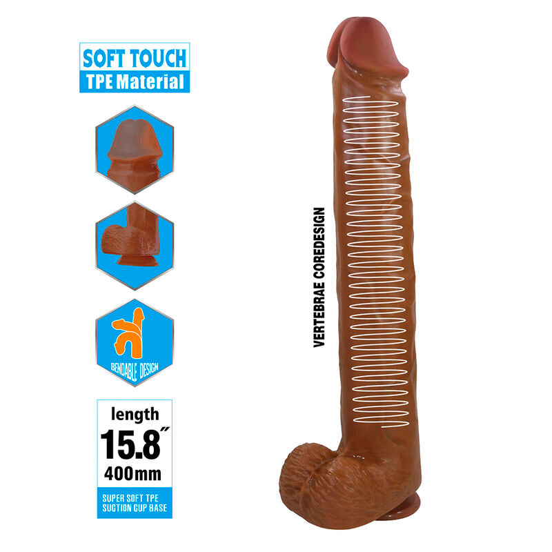 PRETTY LOVE - PAT GODEMICHET FLEXIBLE RÉALISTE AVEC VENTOUSE 40 CM -Ø- 6 CM MARRON