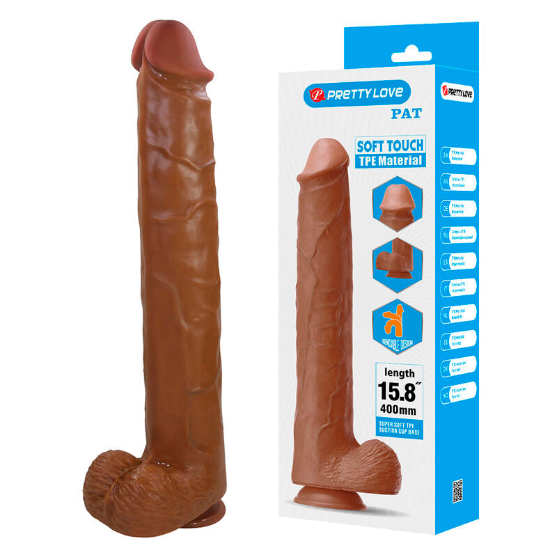 PRETTY LOVE - PAT GODEMICHET FLEXIBLE RÉALISTE AVEC VENTOUSE 40 CM -Ø- 6 CM MARRON