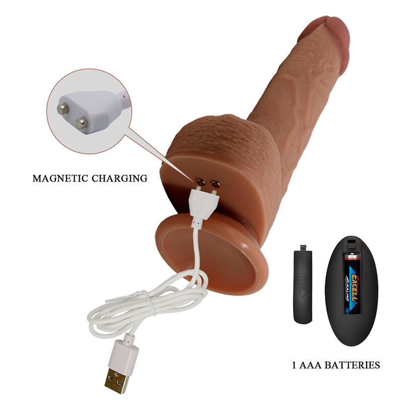 PRETTY LOVE - TOMMY VIBRATEUR À POUSSÉE RÉALISTE AVEC TÉLÉCOMMANDE MARRON FONCÉ
