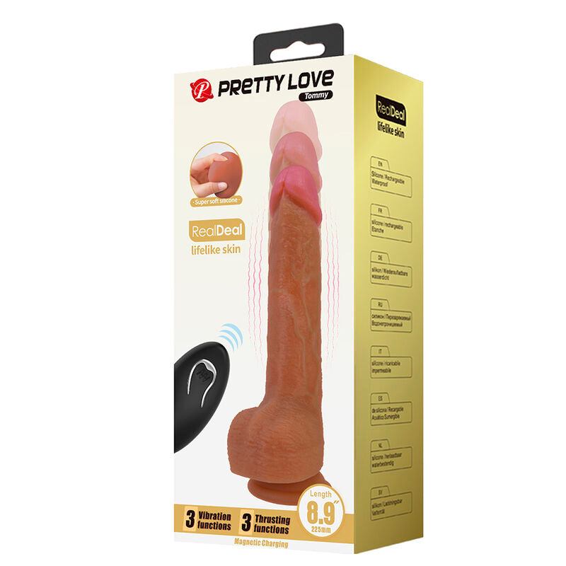 PRETTY LOVE - TOMMY VIBRATEUR À POUSSÉE RÉALISTE AVEC TÉLÉCOMMANDE MARRON FONCÉ